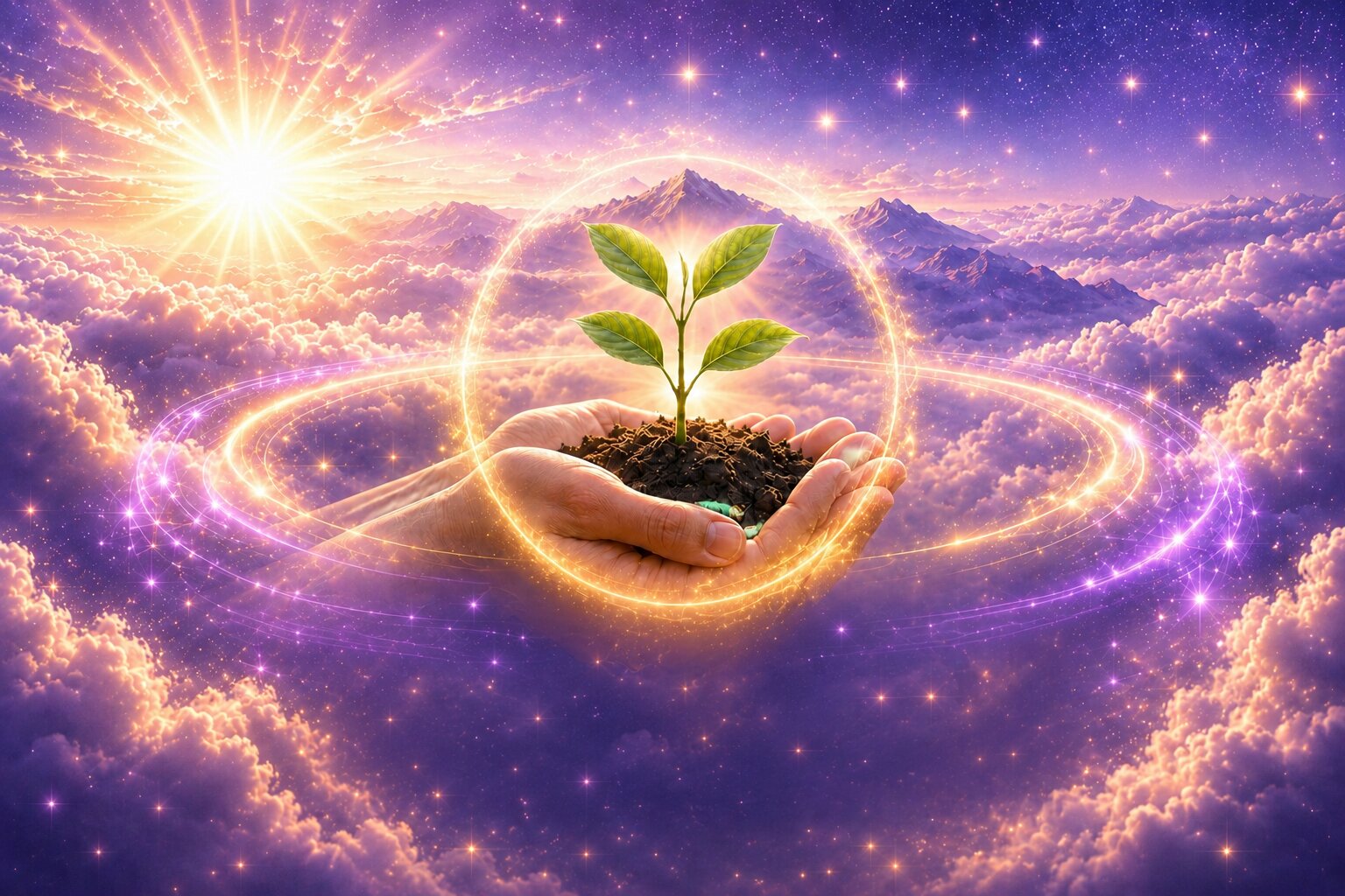 Manos sosteniendo un brote verde, símbolo de la regeneración de la Tierra