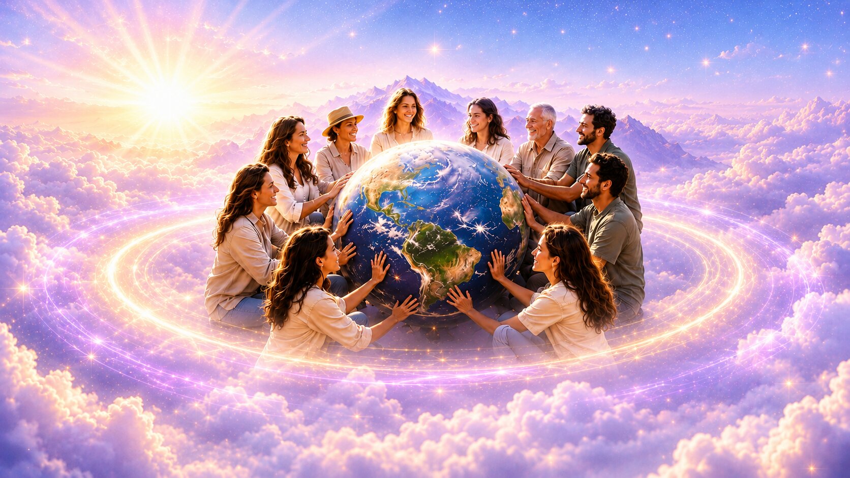 Grupo conectando con la naturaleza, simbolizando la sanación de Gaia